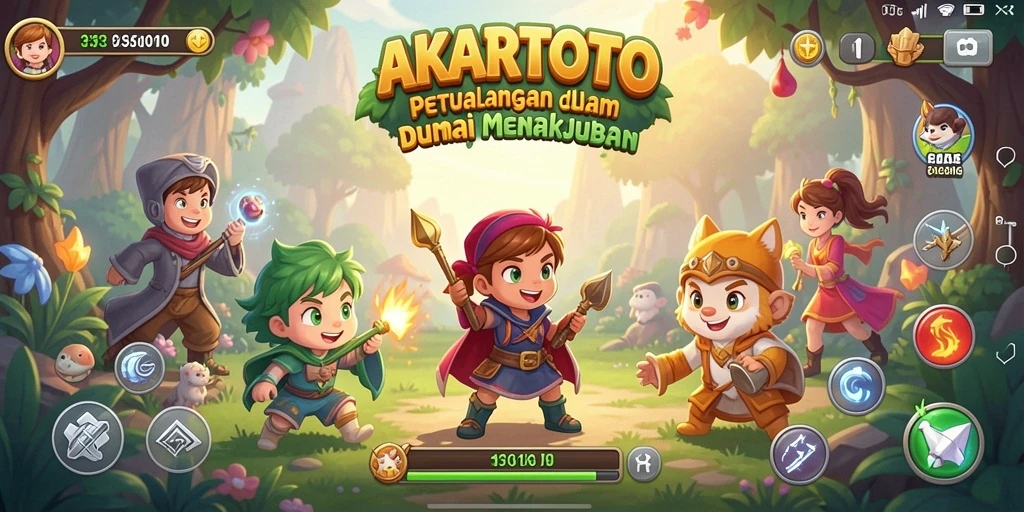 Tampilan gameplay AKARTOTO yang menampilkan karakter anime beraksi.