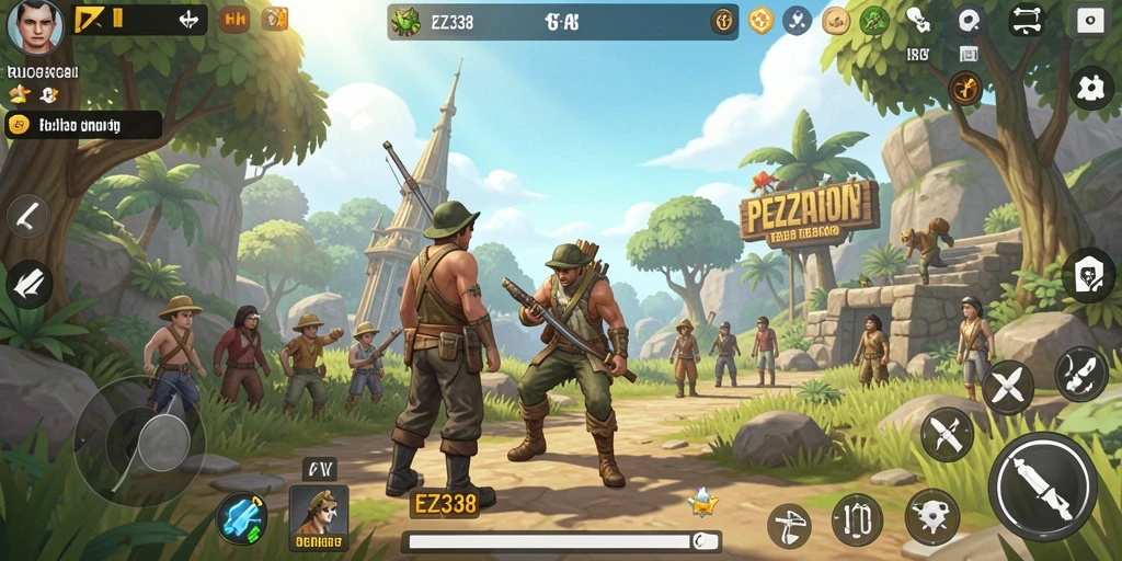 Tampilan gameplay seru dan interaktif di dunia terbuka EZ338.